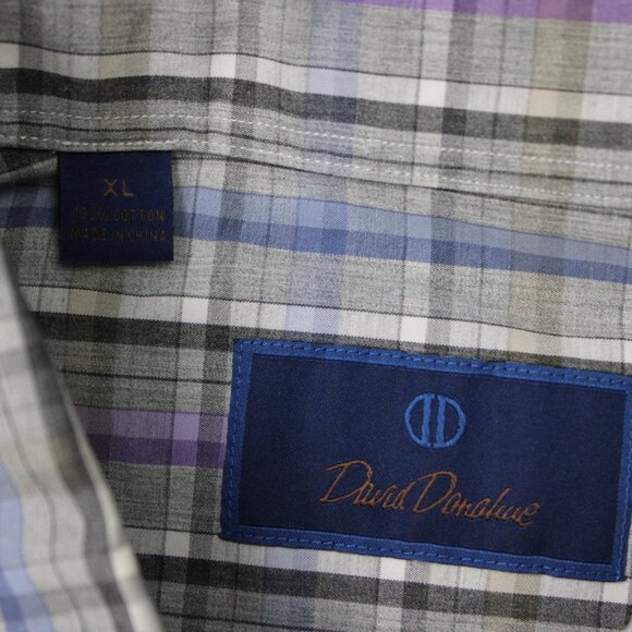 David Donahue Shirt Mens XL Gray/Blue/Purple 100% Cotton Long Sleeve Button Up - Picture 8 of 12